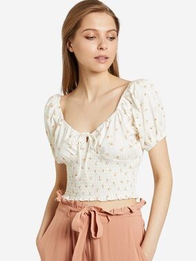 Billabong White Crop Top with Peach Floral Accents